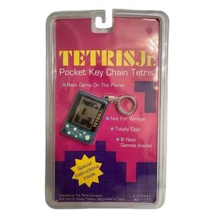 Vtg TETRIS Jr Pocket Keychain Game 1996 Mini Handheld Squaresoft Gift Travel
